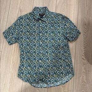 Bonobos Teal Blue Short-Sleeve Floral Button-Down Shirt